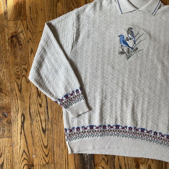vintage grandma collared bird lightweight long sleeve sweatshirt size la… - Picture 2 of 9